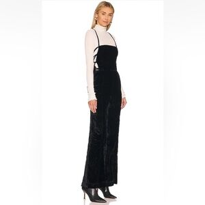 FREE PEOPLE- 90s Forever Overalls Black Crushed Velvet Strapy